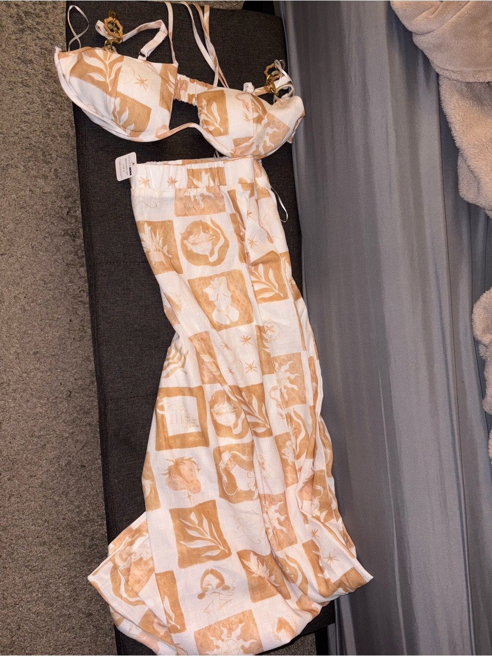Tropic Ties Wide Leg Pant Set Mustard Combo